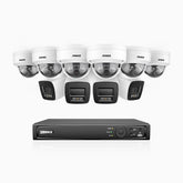 H800 - Kit de surveillance PoE 4K à 16 canaux avec 4 caméras bullet et 6 caméras dôme, anti-vandalisme IK10, vision nocturne en couleur et infrarouge, Détection Personne-Véhicule, Microphone intégré, Champ de vision de 96°, RTSP et ONVIF pris en charge